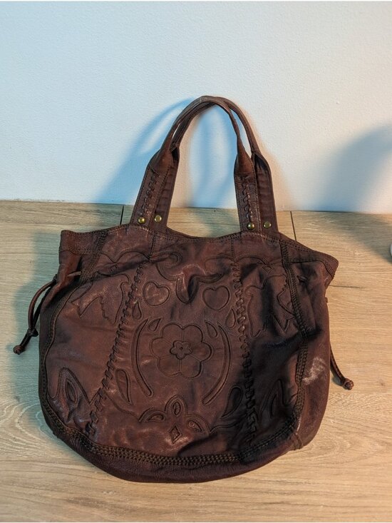 Lucky Brand Handbags - Vintage Lucky Brand Leather Shoulder Bag/ Hobo Purse Brown Flower Patchwork